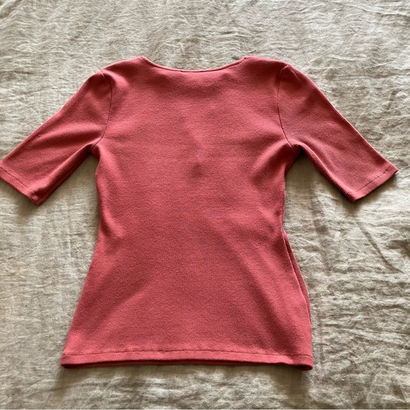Sézane Theodora Ribbed Henley Top - Rosewood - XS - Picture 5 of 9